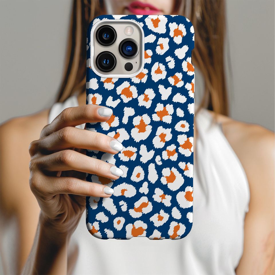 Houston Astros Leopard Print Phone Case: Orange & Navy Baseball Fan Gift