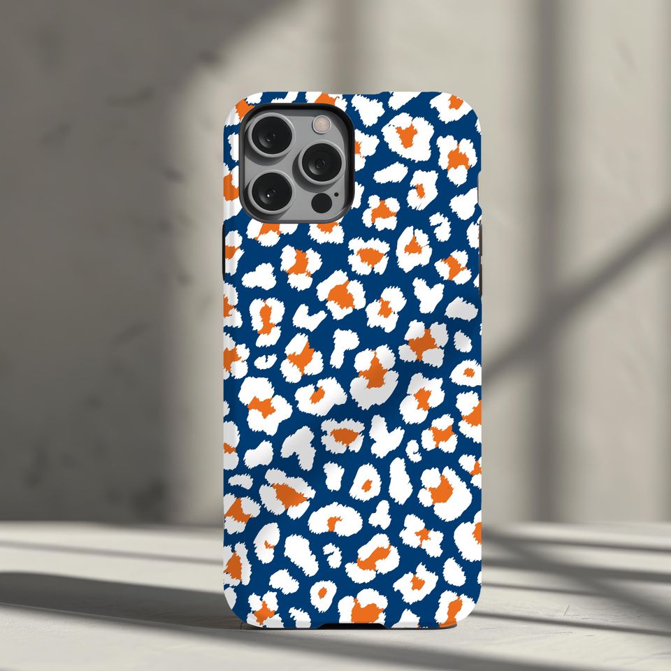Houston Astros Leopard Print Phone Case: Orange & Navy Baseball Fan Gift