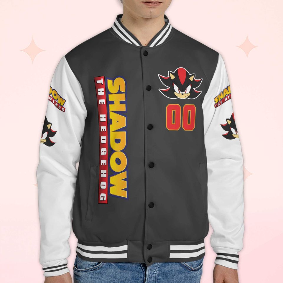 Custom Shadow Varsity Jacket, Personalized Sonic the Hedgehog Baseball Jacket