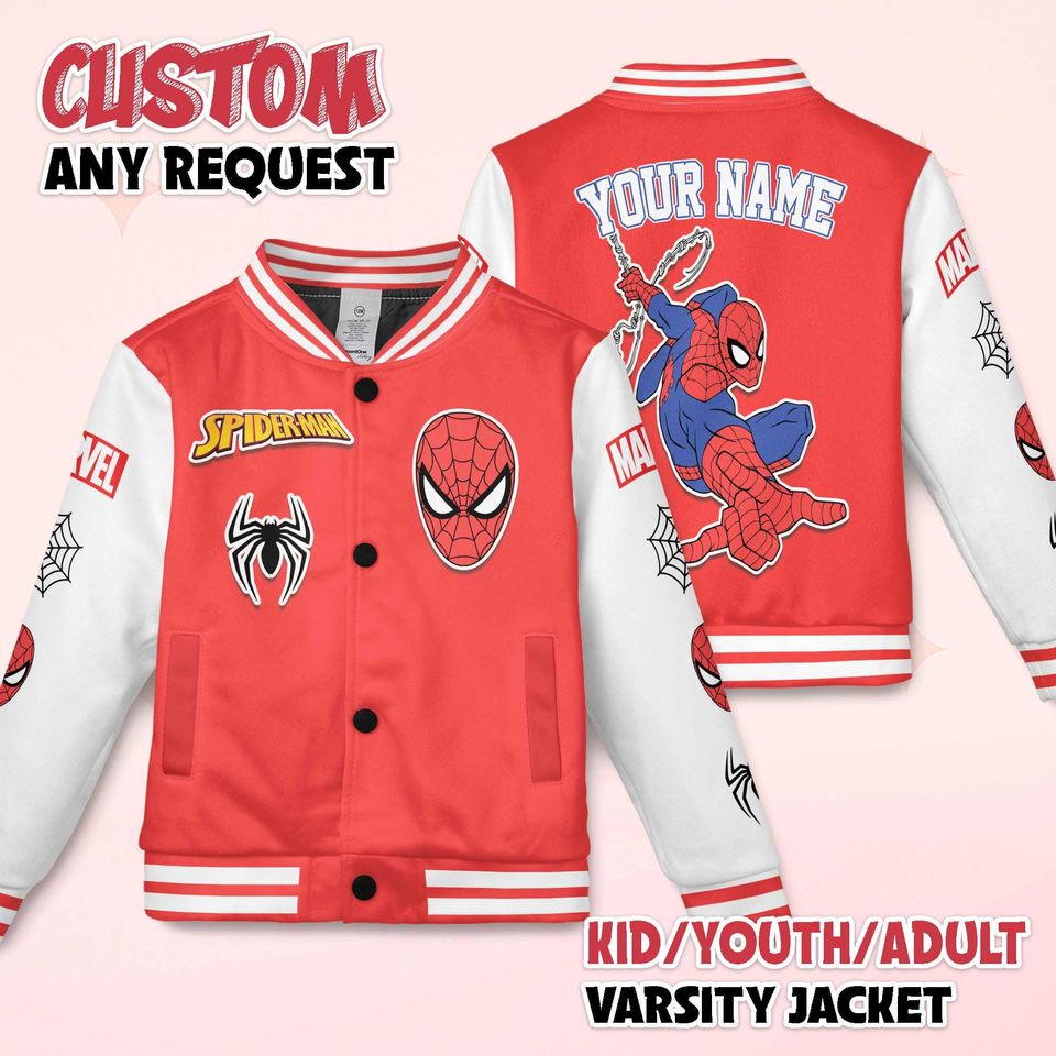 Custom Spider-Man Varsity Jacket, Personalized Superhero Spider-Man Baseball Jacket