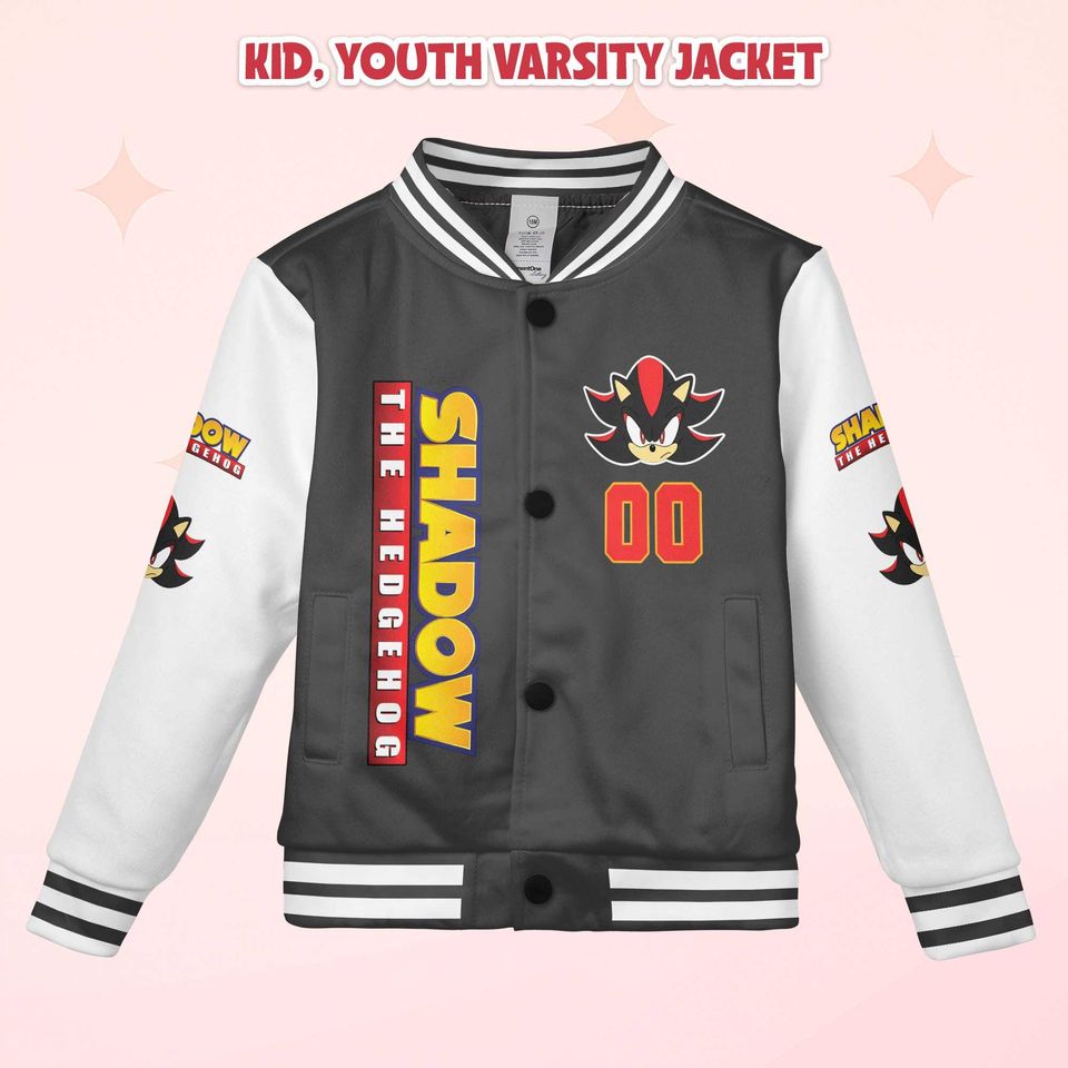 Custom Shadow Varsity Jacket, Personalized Sonic the Hedgehog Baseball Jacket