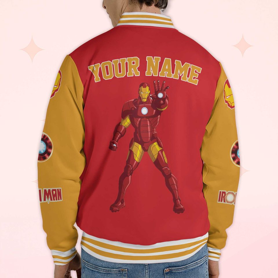 Personalized Iron Man Varsity Jacket, Custom Superhero Baseball Jacket