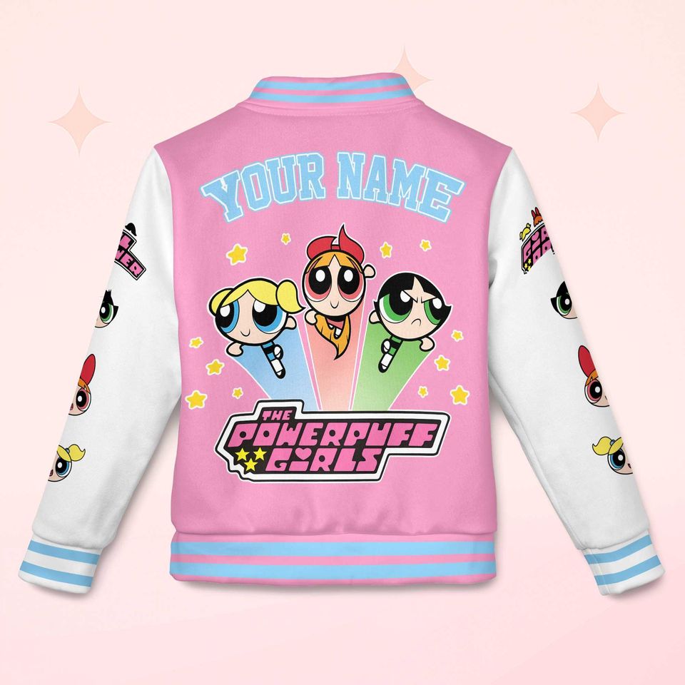 Custom The Powerpuff Girls Varsity Jacket, Personalized Cartoon Baseball Jacket