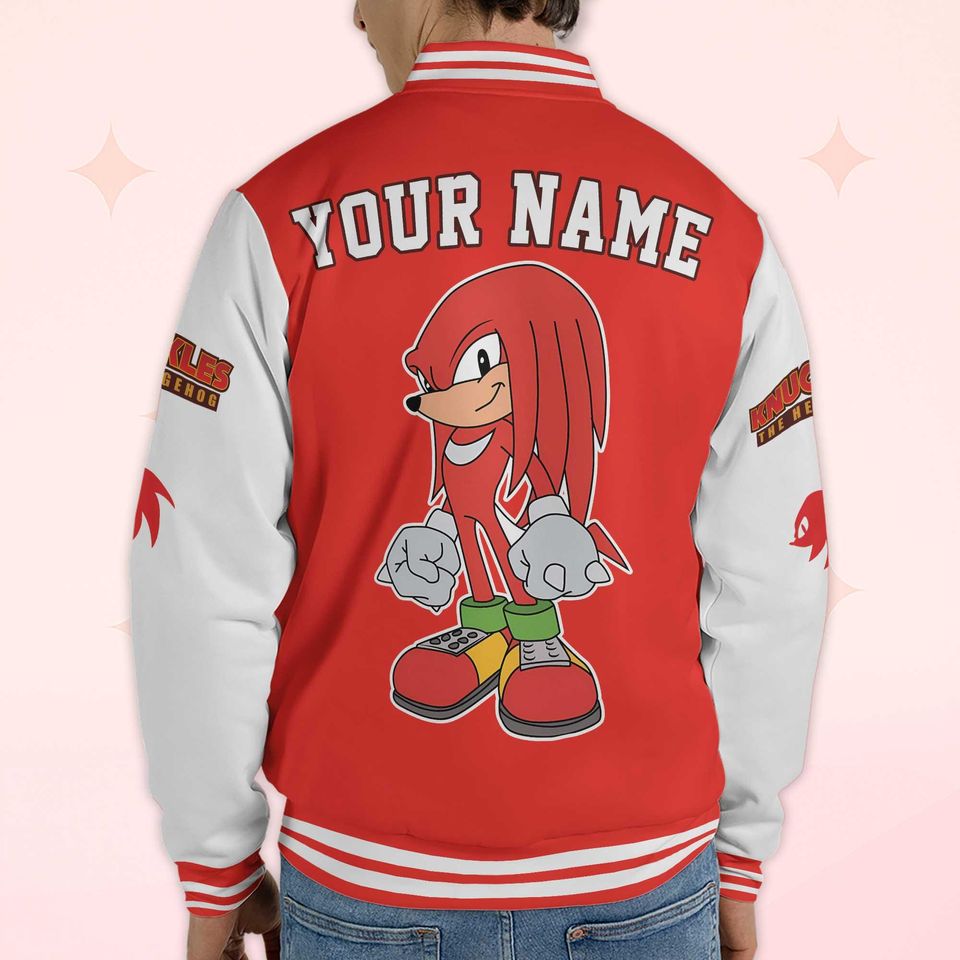 Custom Knuckles Varsity Jacket, Personalized Sonic the Hedgehog Baseball Jacket