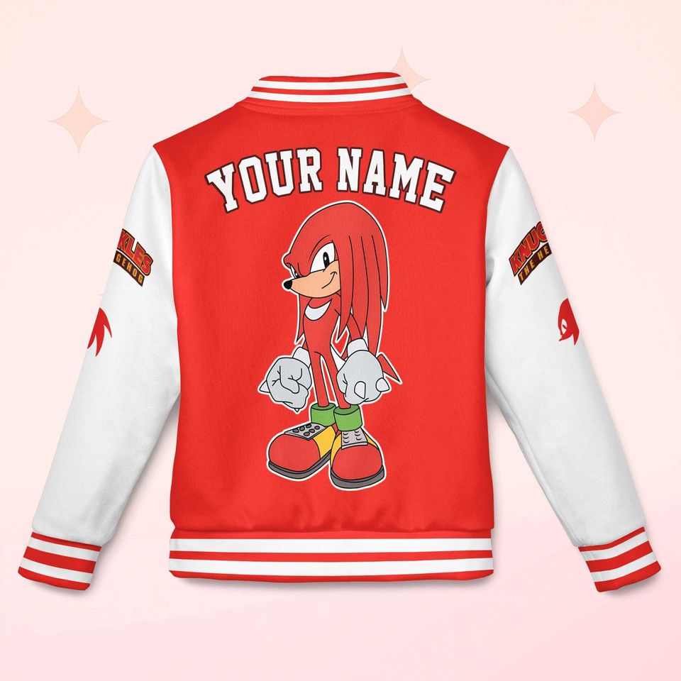 Custom Knuckles Varsity Jacket, Personalized Sonic the Hedgehog Baseball Jacket