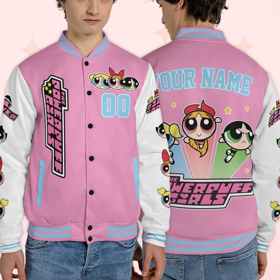 Custom The Powerpuff Girls Varsity Jacket, Personalized Cartoon Baseball Jacket