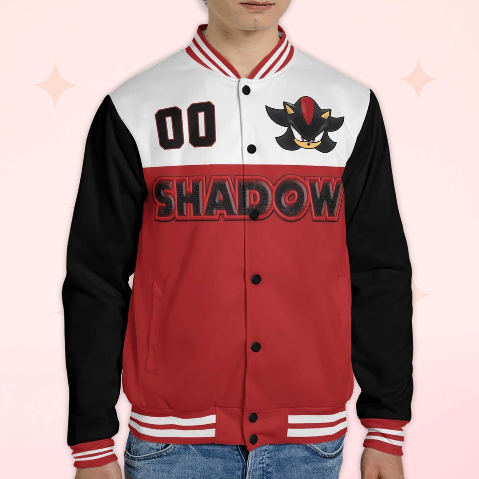 Custom Shadow Varsity Jacket, Personalized Sonic the Hedgehog Baseball Jacket
