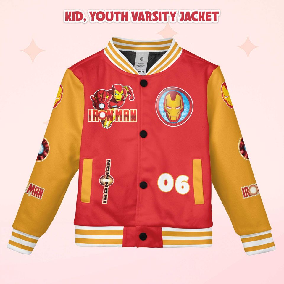 Personalized Iron Man Varsity Jacket, Custom Superhero Baseball Jacket