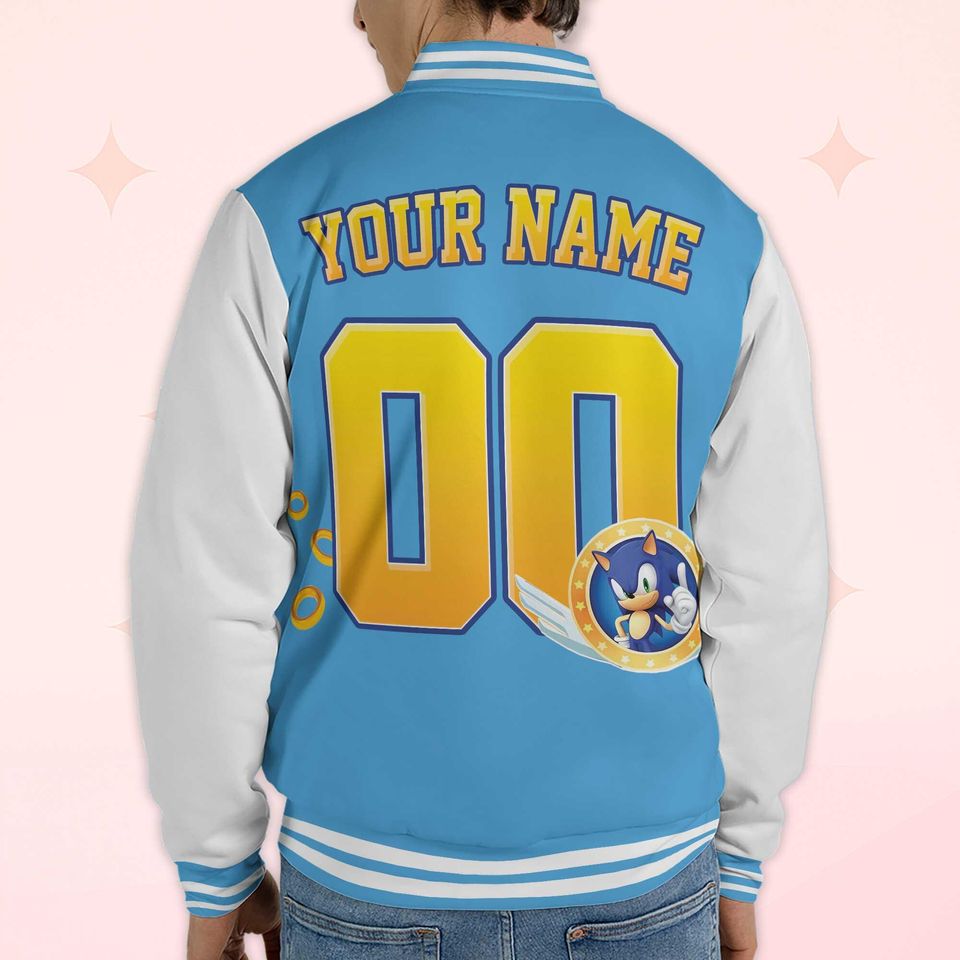 Personalized Sonic Varsity Jacket, Custom Sonic the Hedgehog Baseball Jacket