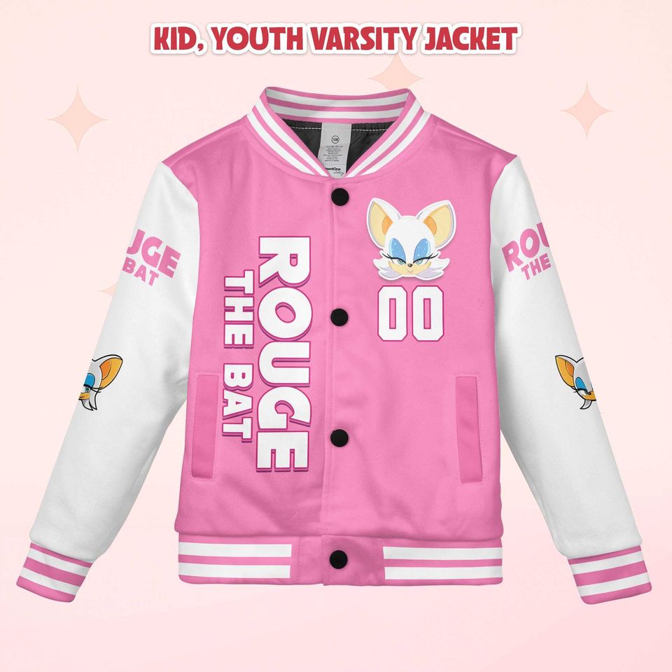 Custom Rouge the Bat Varsity Jacket, Personalized Sonic the Hedgehog Baseball Jacket