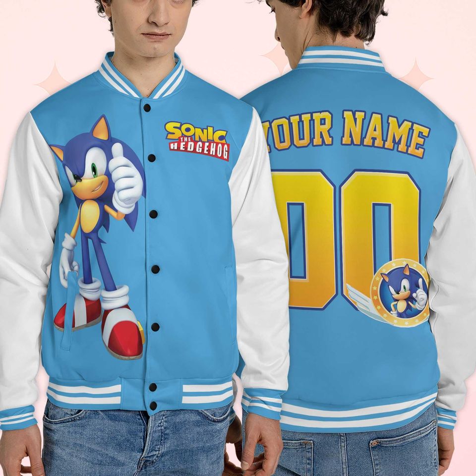 Personalized Sonic Varsity Jacket, Custom Sonic the Hedgehog Baseball Jacket