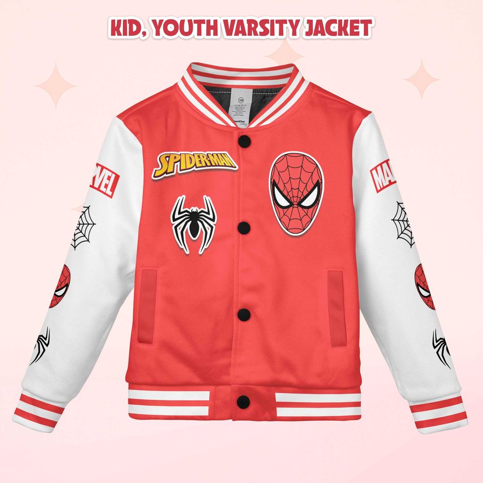 Custom Spider-Man Varsity Jacket, Personalized Superhero Spider-Man Baseball Jacket