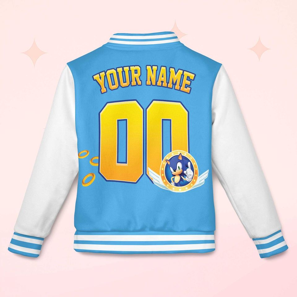 Personalized Sonic Varsity Jacket, Custom Sonic the Hedgehog Baseball Jacket