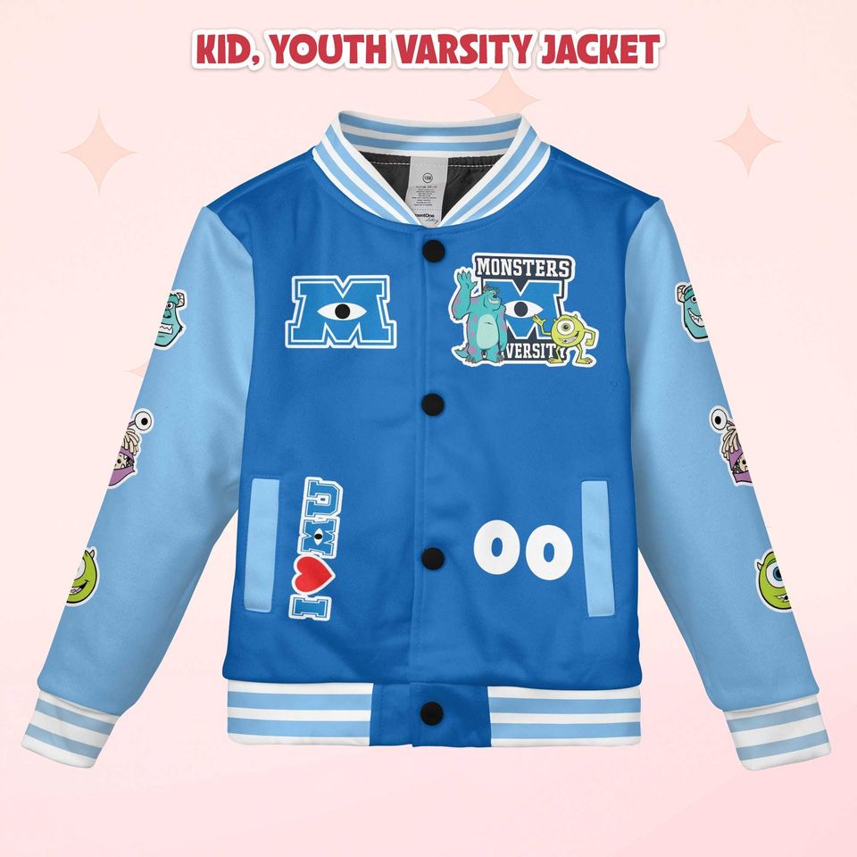 Custom Monster Inc Varsity Jacket, Personalized Monster Inc Baseball Jacket, Kids Youth Adult Varsity Jacket