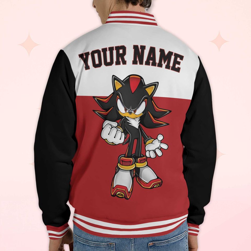 Custom Shadow Varsity Jacket, Personalized Sonic the Hedgehog Baseball Jacket
