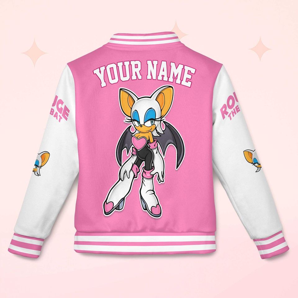 Custom Rouge the Bat Varsity Jacket, Personalized Sonic the Hedgehog Baseball Jacket