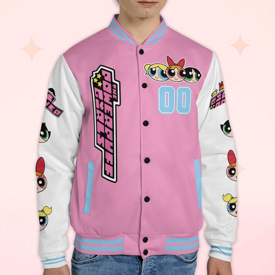 Custom The Powerpuff Girls Varsity Jacket, Personalized Cartoon Baseball Jacket