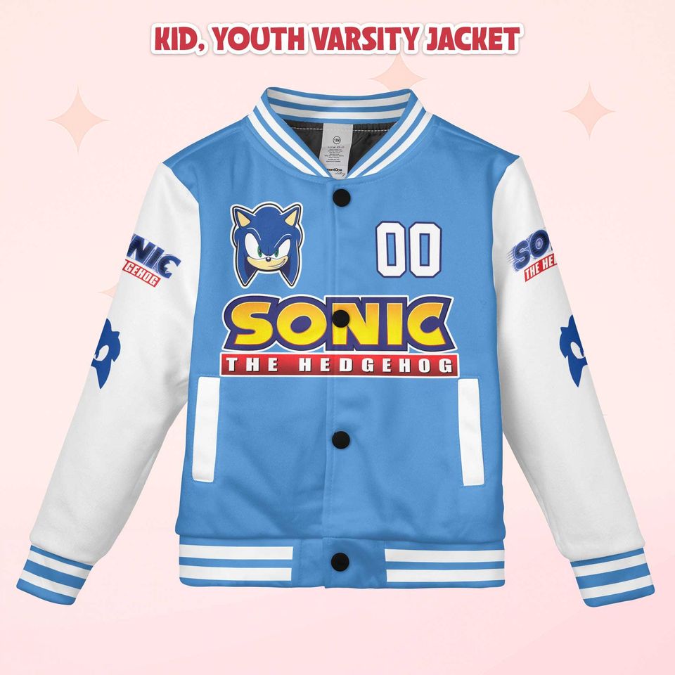 Custom Sonic Varsity Jacket, Personalized Sonic the Hedgehog Baseball Jacket