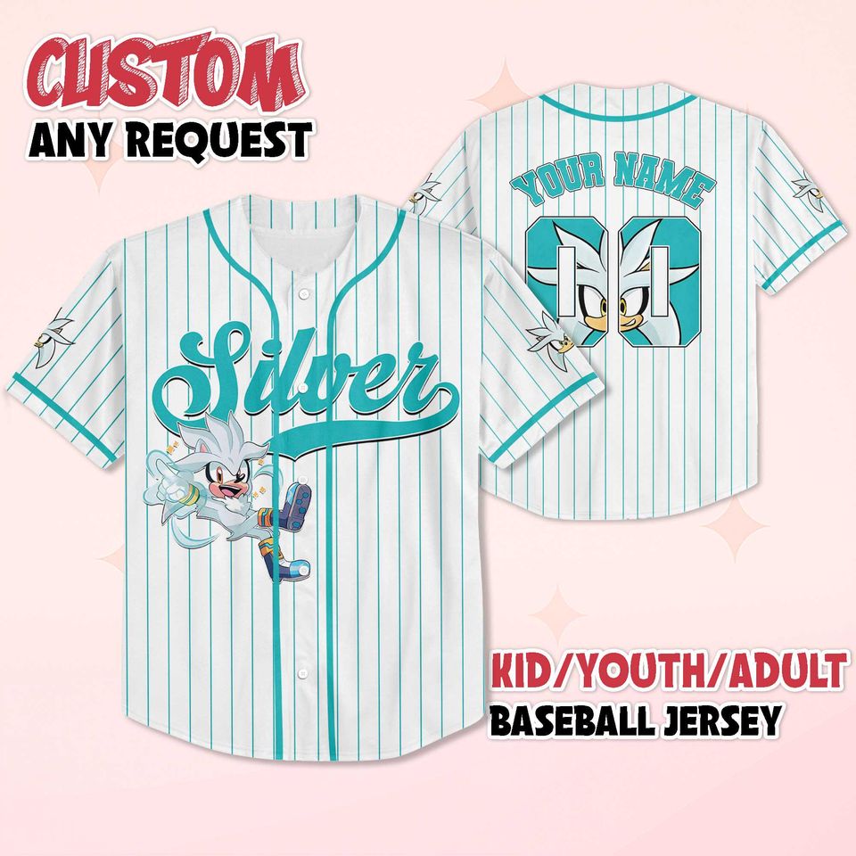 Custom Silver the Hedgehog Baseball Jersey, Sonic Gamer Outfit