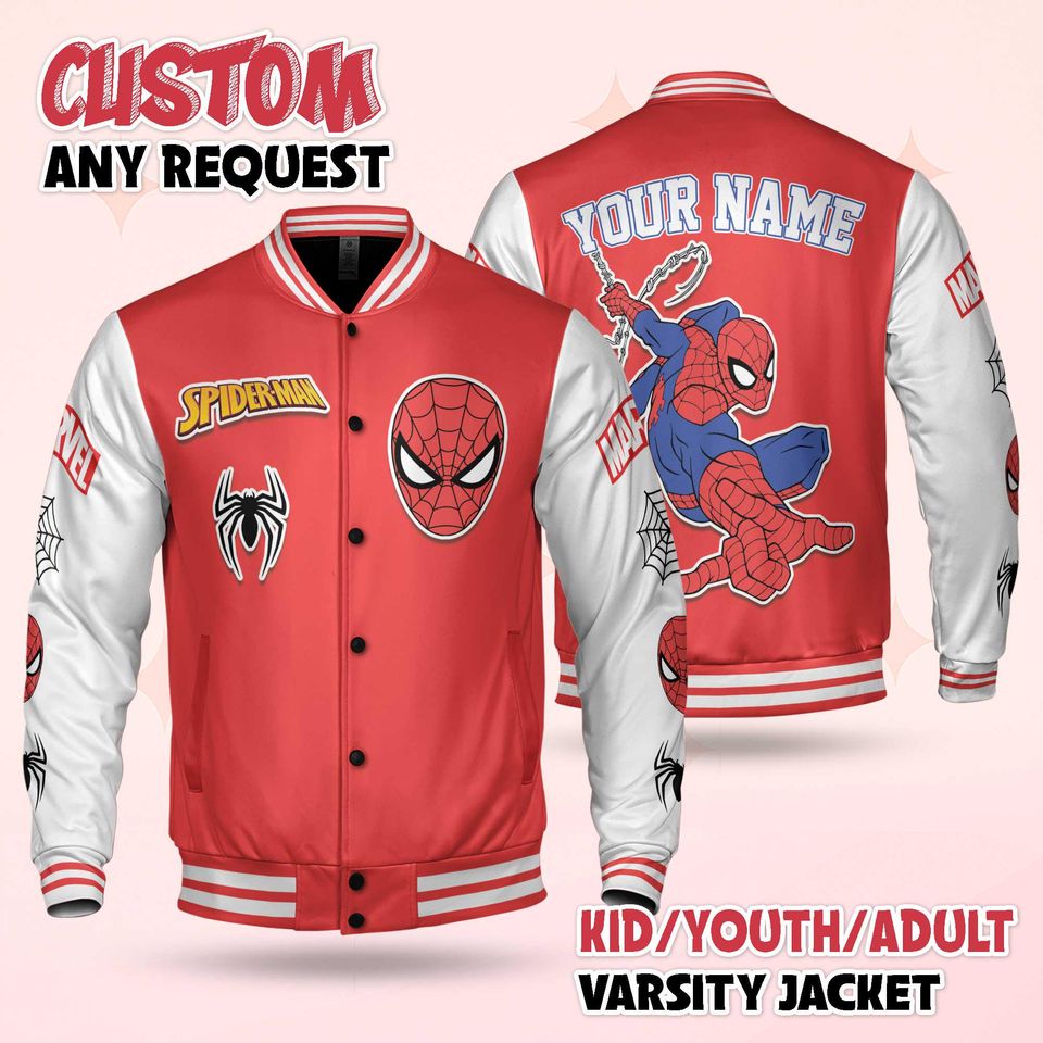 Custom Spider-Man Varsity Jacket, Personalized Superhero Spider-Man Baseball Jacket