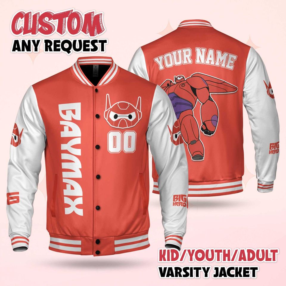Custom Baymax Varsity Jacket, Personalized Big Hero 6 Inspired Baseball Jacket