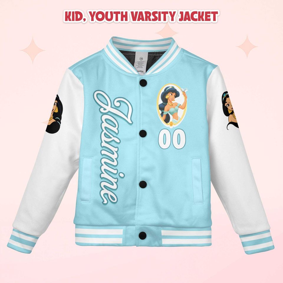 Personalized Jasmine Varsity Jacket, Custom Aladdin Baseball Jacket