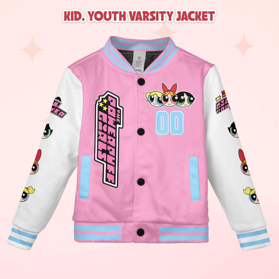 Custom The Powerpuff Girls Varsity Jacket, Personalized Cartoon Baseball Jacket