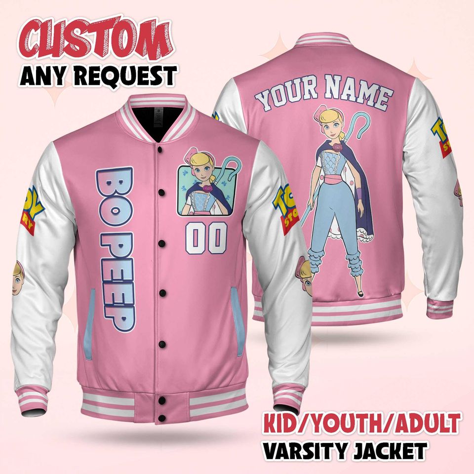 Custom Bo Peep Varsity Jacket, Personalized Toy Story Baseball Jacket