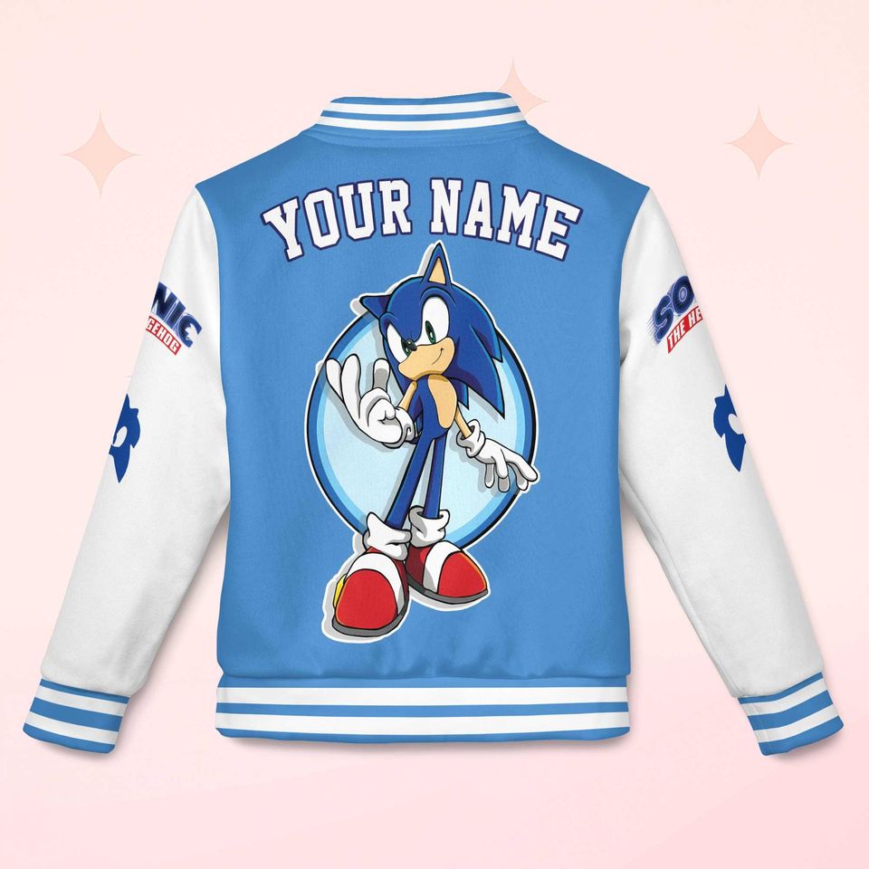 Custom Sonic Varsity Jacket, Personalized Sonic the Hedgehog Baseball Jacket