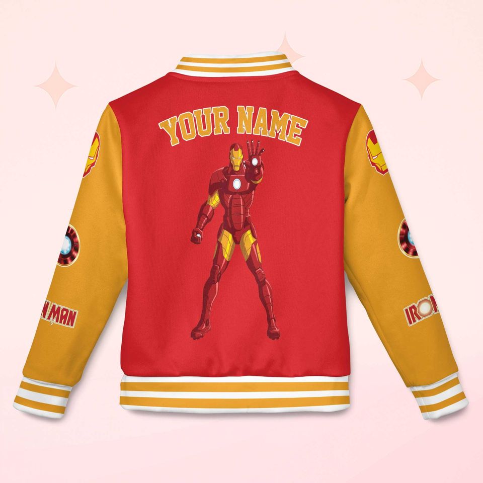 Personalized Iron Man Varsity Jacket, Custom Superhero Baseball Jacket