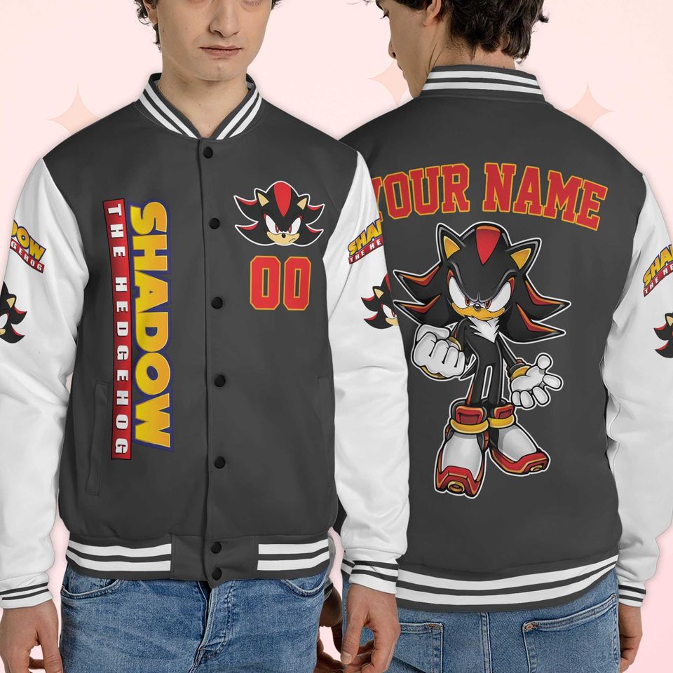 Custom Shadow Varsity Jacket, Personalized Sonic the Hedgehog Baseball Jacket