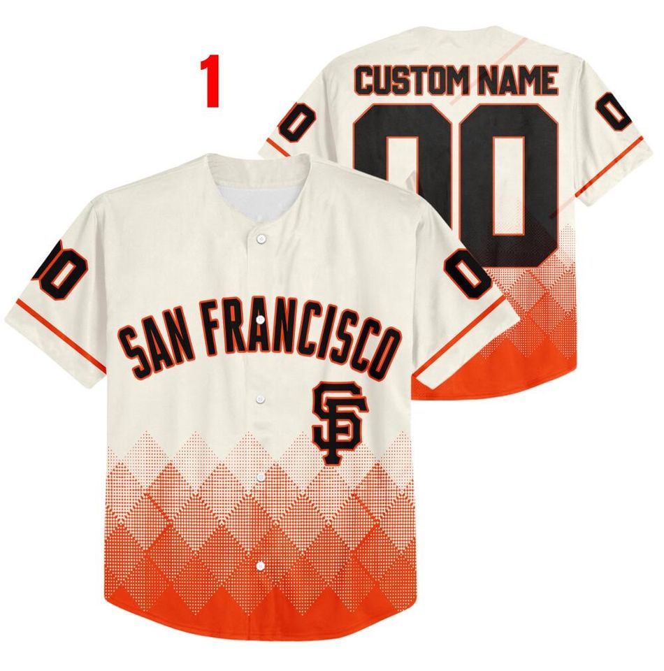Personalized Gradient Square Shapes San Francisco Baseball Team Jersey, Giants Baseball Team Custom Jersey, Giants Baseball Gift