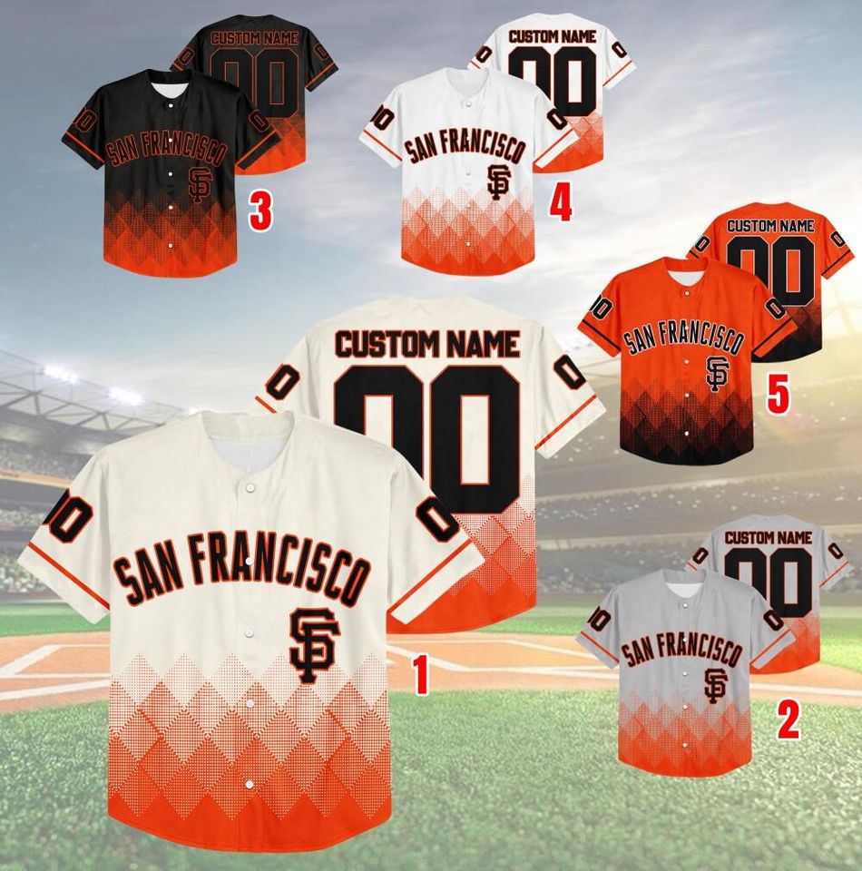 Personalized Gradient Square Shapes San Francisco Baseball Team Jersey, Giants Baseball Team Custom Jersey, Giants Baseball Gift