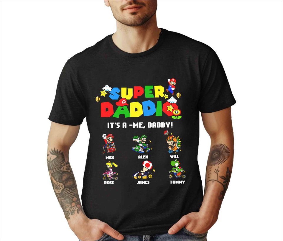 Personalized Super Daddio Game Shirt, Custom Kids Name Dad Shirt, Funny Father's Day Daddio Shirt, Super Dad Gamer Shirt, Personalized Kids
