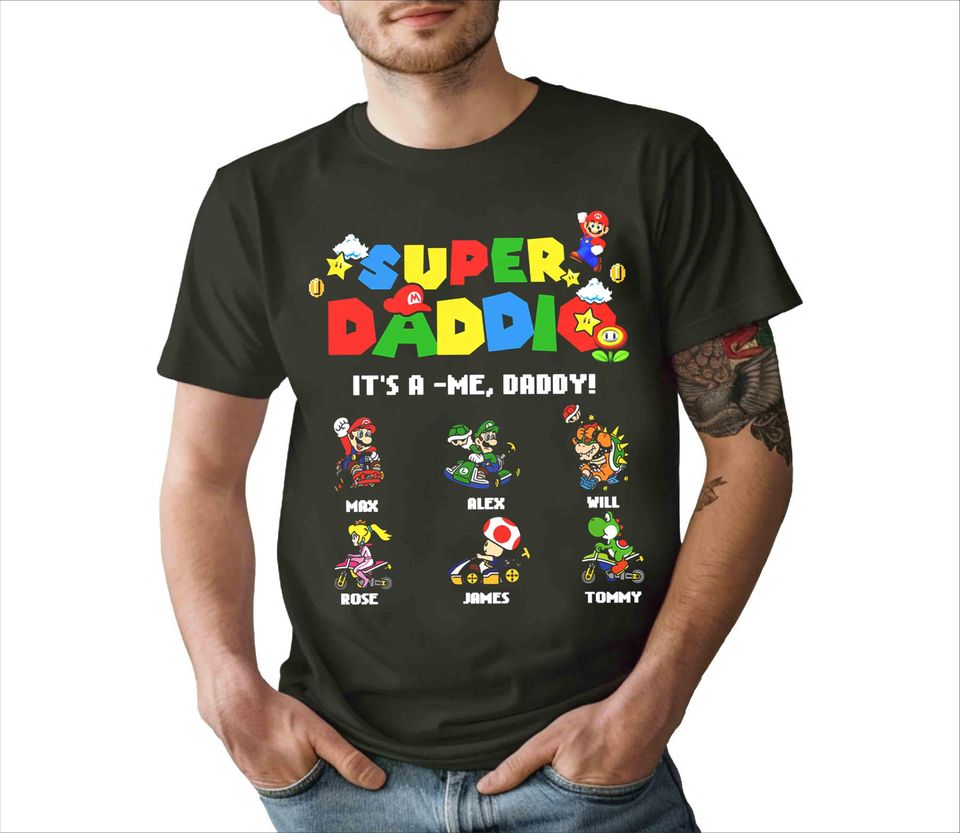 Personalized Super Daddio Game Shirt, Custom Kids Name Dad Shirt, Funny Father's Day Daddio Shirt, Super Dad Gamer Shirt, Personalized Kids