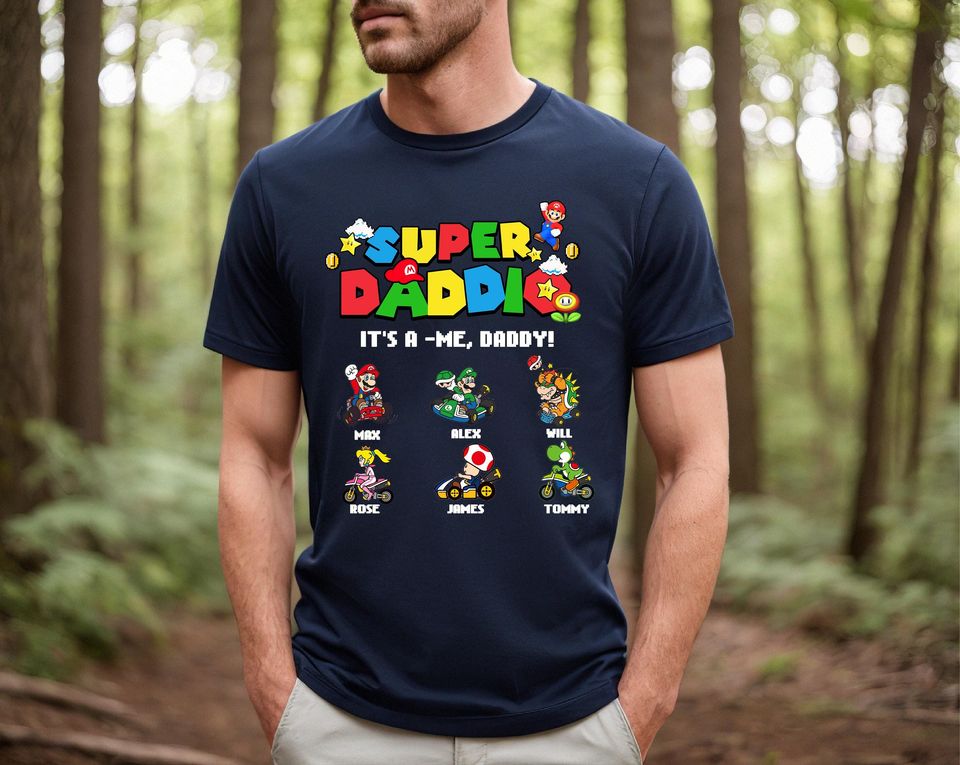 Personalized Super Daddio Game Shirt, Custom Kids Name Dad Shirt, Funny Father's Day Daddio Shirt, Super Dad Gamer Shirt, Personalized Kids