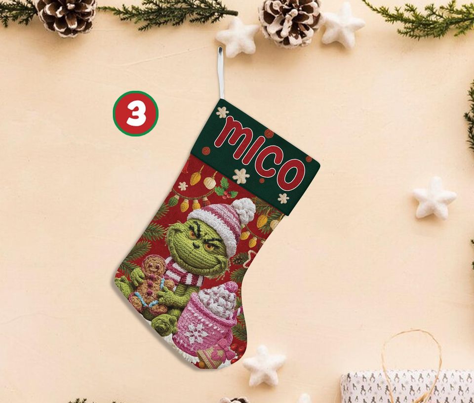 Personalized Green Guy Christmas Stocking, Custom Santa Claus PRINTED Christmas Stocking, Home Decoration, Christmas Stocking,Christmas Gift