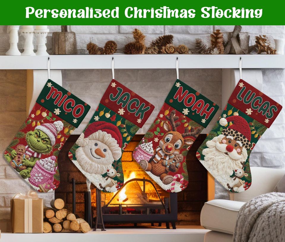 Personalized Green Guy Christmas Stocking, Custom Santa Claus PRINTED Christmas Stocking, Home Decoration, Christmas Stocking,Christmas Gift