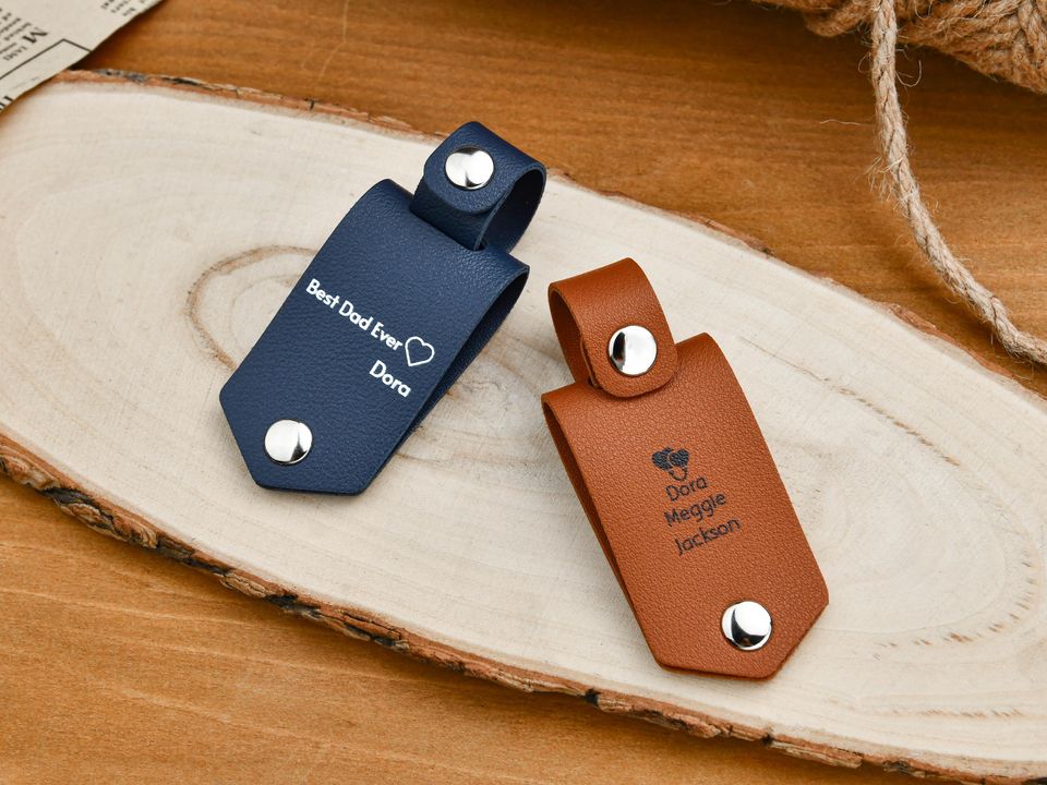 Custom Mens Leather Keychain with Photo ,Personalized Key Chain for Him