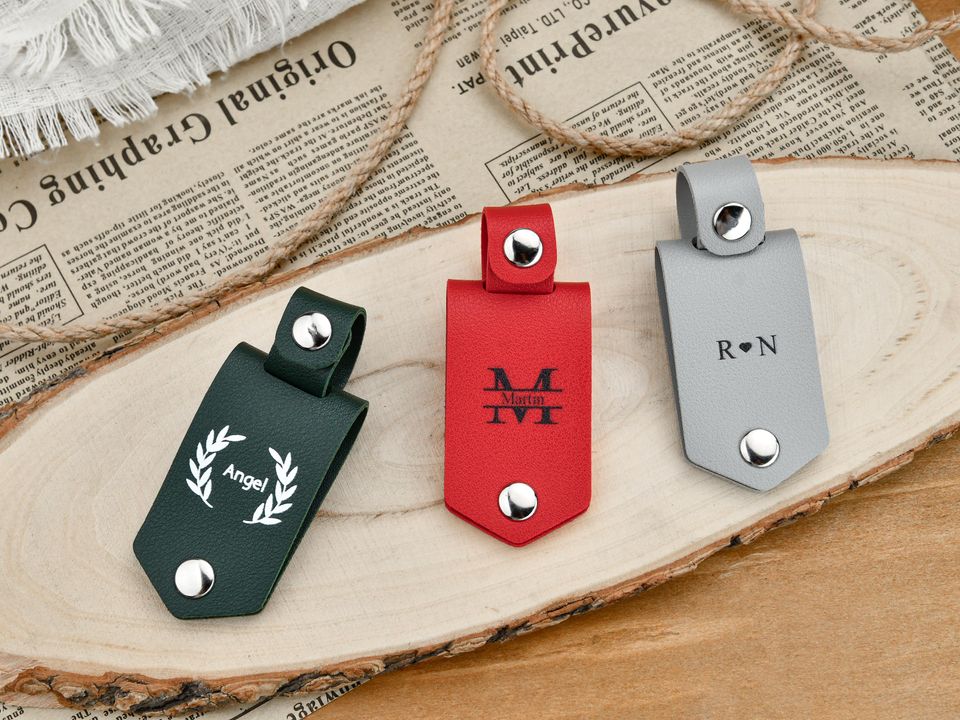 Custom Mens Leather Keychain with Photo ,Personalized Key Chain for Him