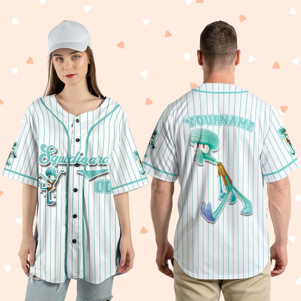 Personalized The SpongeBob SquarePants Movie Baseball Jersey, Squidward Custom Printstripe Baseball Jersey, The SpongeBob Fans