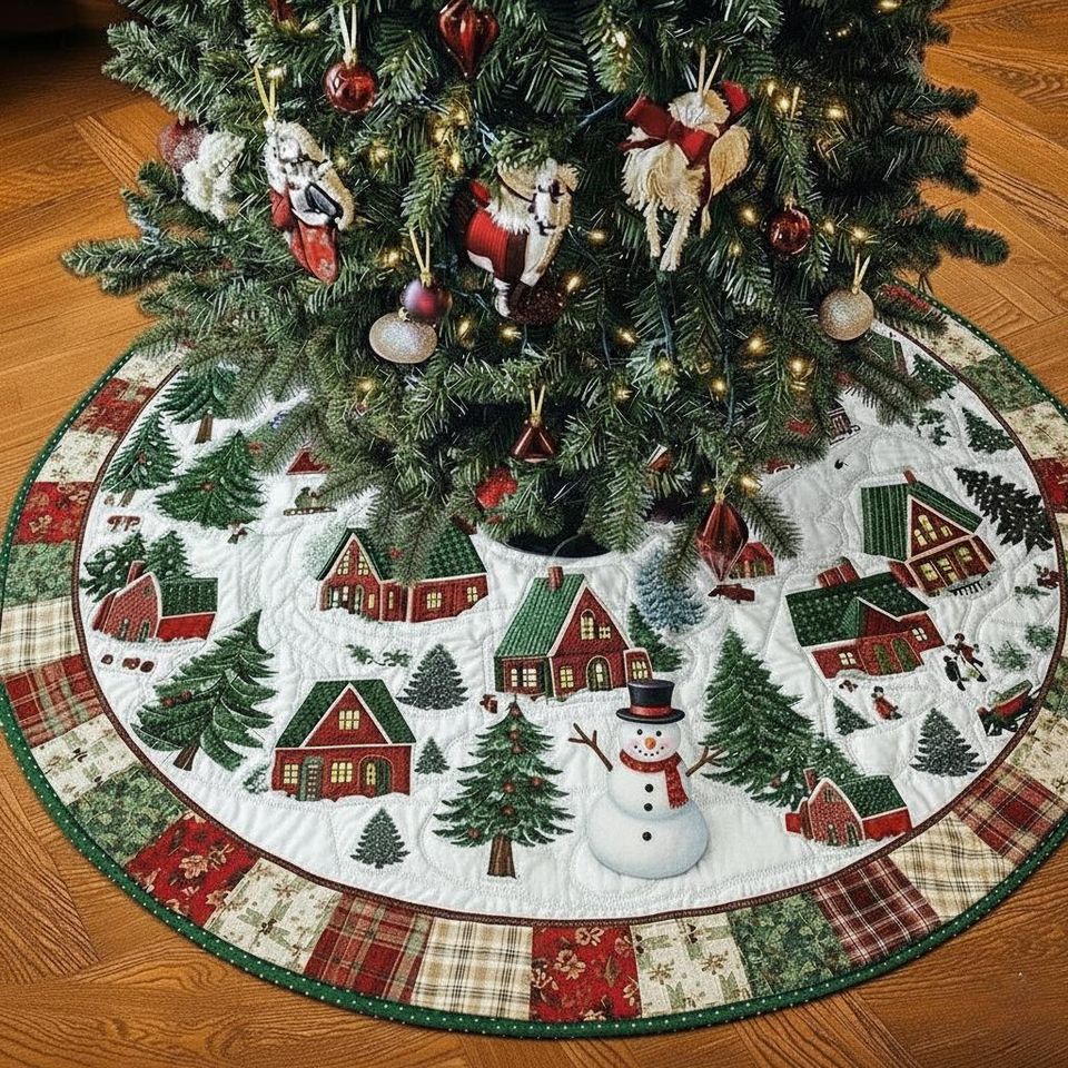Snow Scene Village Christmas Tree Skirt, Winter Town Christmas Tree Cover, Christmas Tree Home Decor, Xmas Village Decor, House Warming Gift