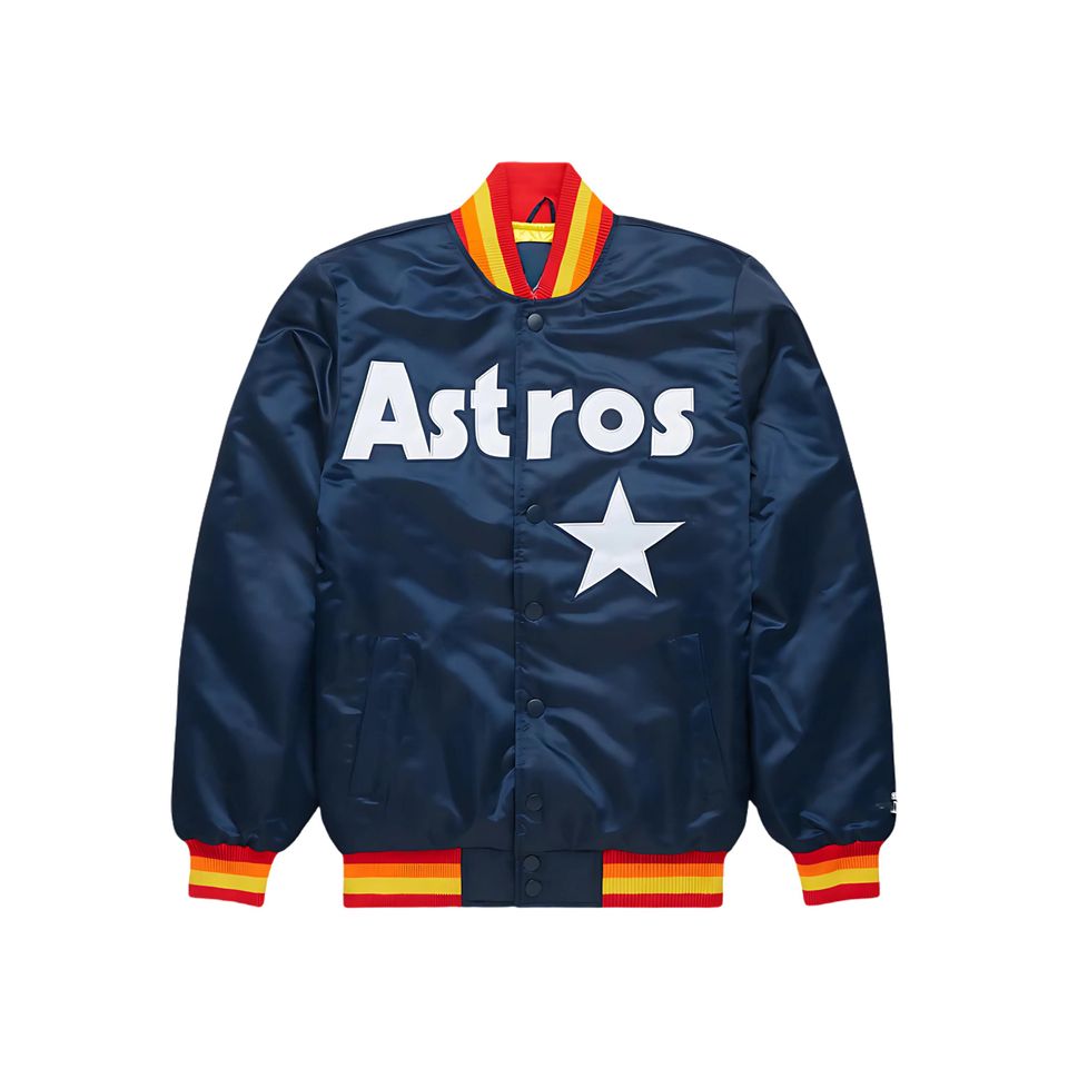 Houston Astros Navy Blue Bomber Jacket, Retro Baseball Varsity Coat, Vintage Fan Gear, Classic Sports Outerwear