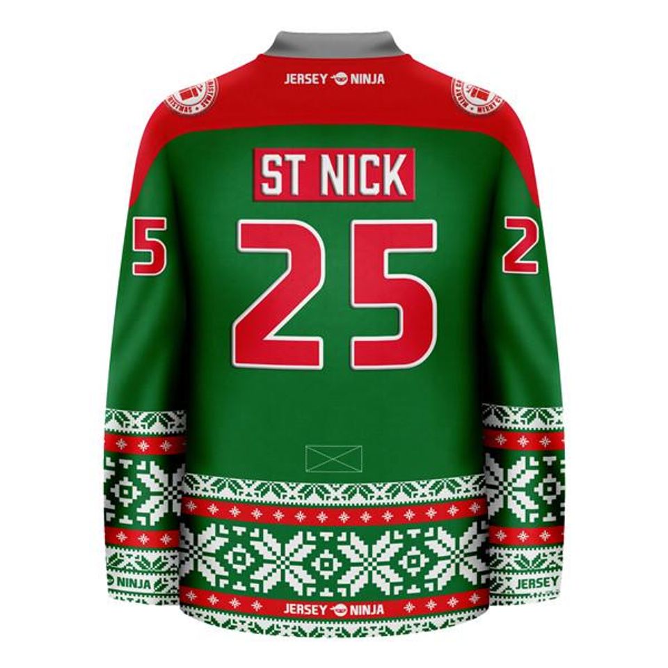 Christmas North Pole Nicks Green Holiday Hockey Jersey