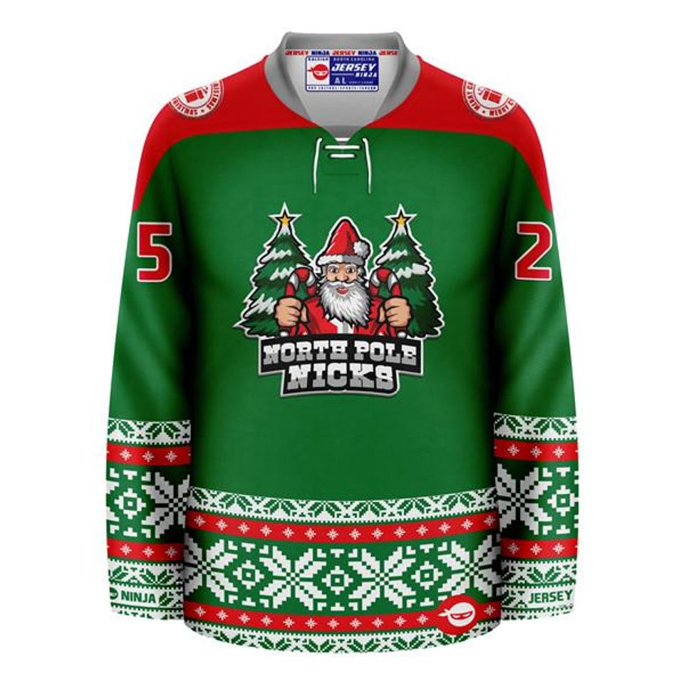 Christmas North Pole Nicks Green Holiday Hockey Jersey