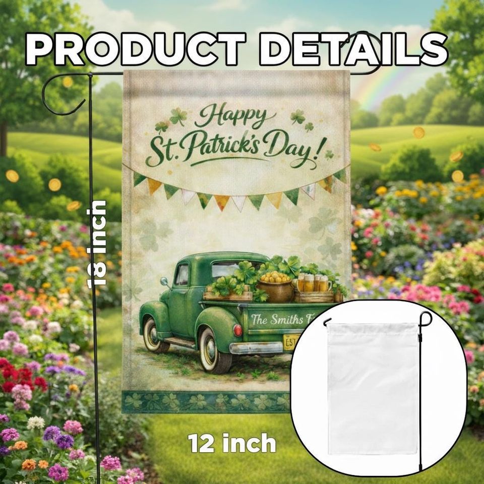 St. Patrick's Day Garden Flag Vintage Truck Shamrock Design Personalized Outdoor Yard Decor