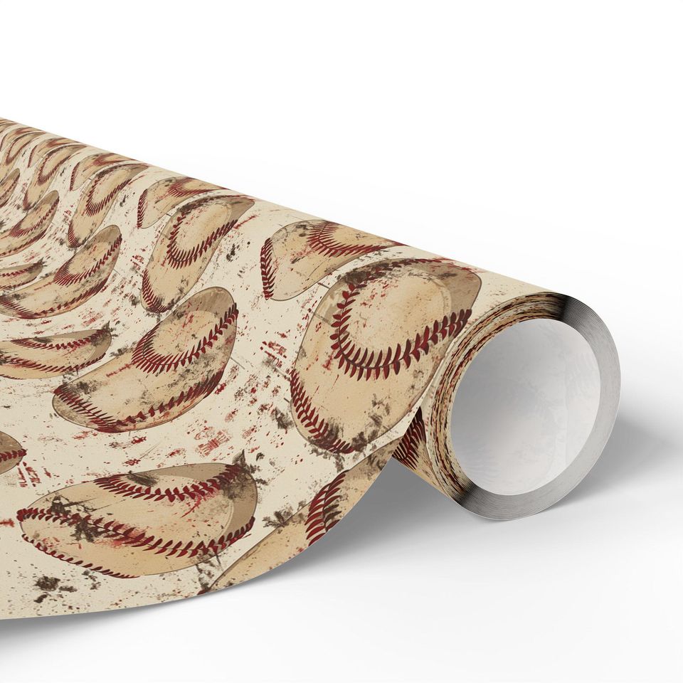 Vintage Baseball Gift Wrap: Retro Sports Seamless Pattern