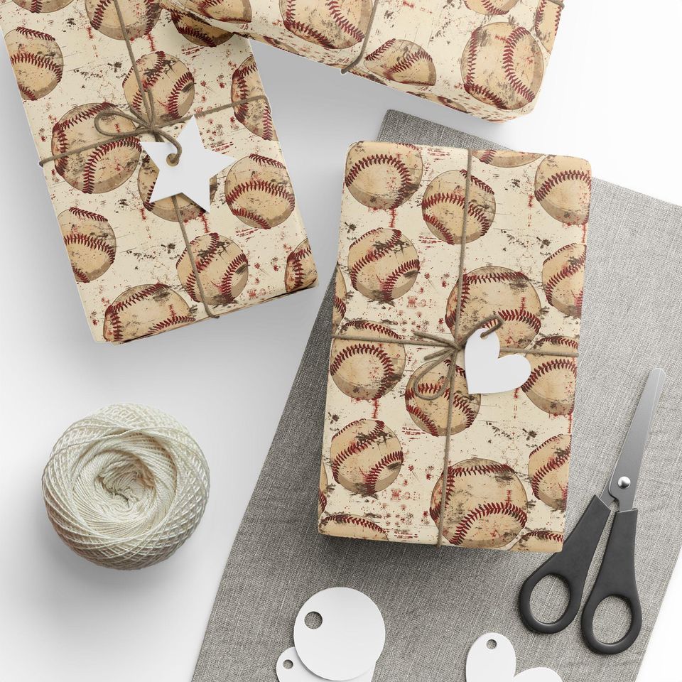 Vintage Baseball Gift Wrap: Retro Sports Seamless Pattern
