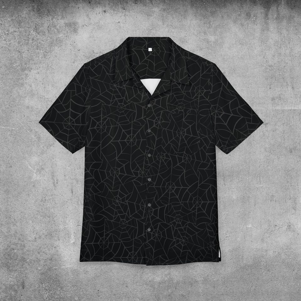 Spiderweb Hawaiian Shirt, Gothic Halloween Button Down