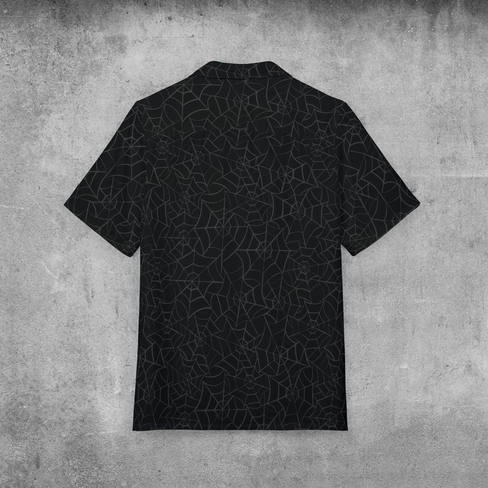 Spiderweb Hawaiian Shirt, Gothic Halloween Button Down